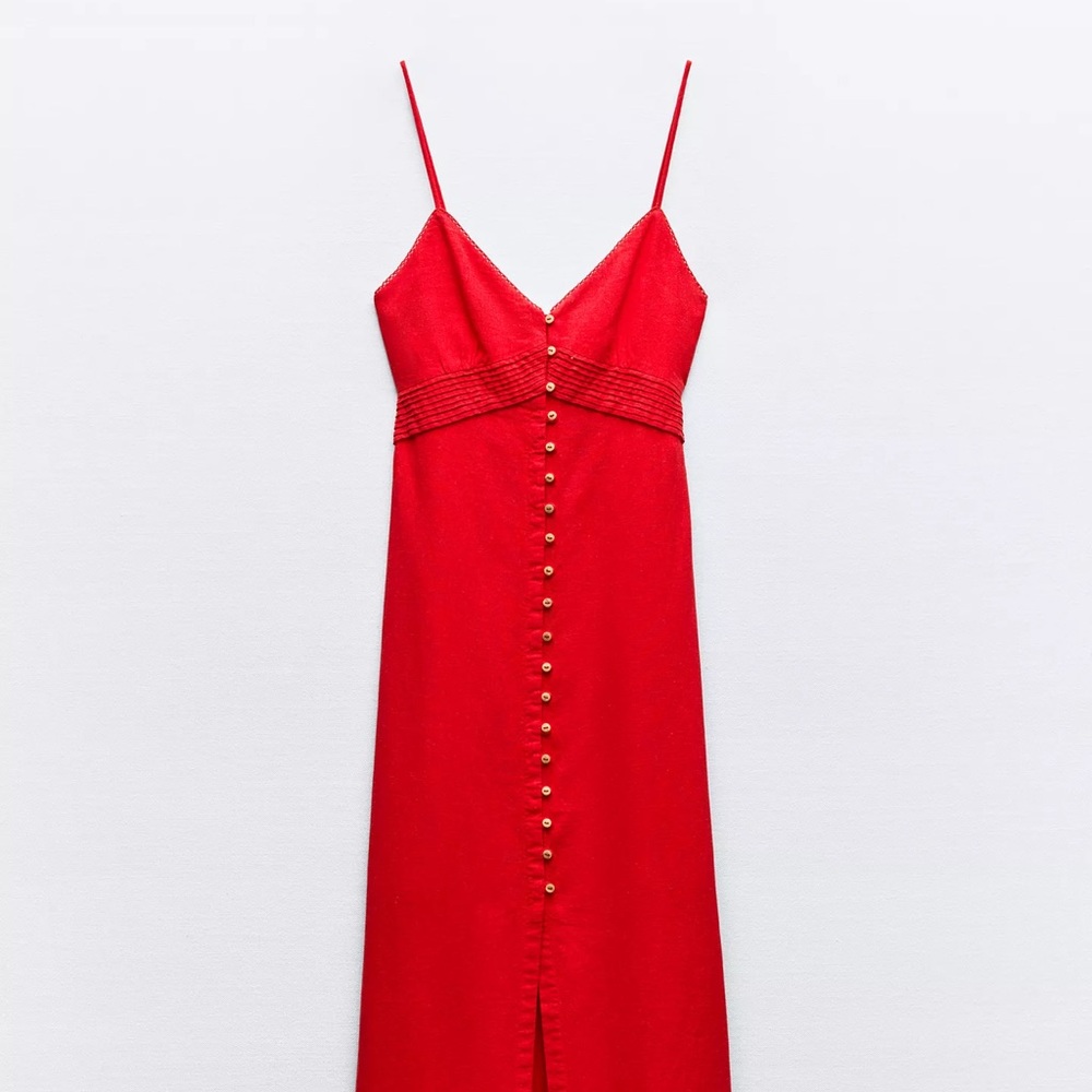 Zara Elegant Red Spaghetti Strap midi Dress worn once
